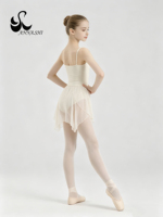 Maillot de Ballet Anna Shi para Niñas con Tirantes Finos y Falda de Gasa Desmontable, Diseño Cruzado con Fruncido Frontal, Traje de Danza para Niñas