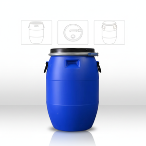 Fût en plastique <span class=keywords><strong>bleu</strong></span> HDPE de <span class=keywords><strong>60</strong></span> <span class=keywords><strong>litres</strong></span> à ouverture supérieure avec cerclage en fer, qualité alimentaire, recyclable pour le lait - Product Image 1