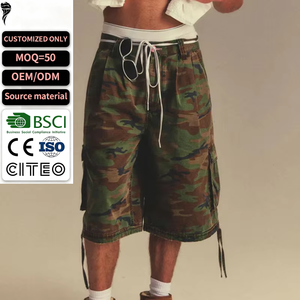 Shorts cargo camouflage pour homme, taille mi-haute, cordon de serrage, toile respirante, décontractés, avec poches - Product Image 1
