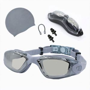 Ensemble de natation quatre pièces en silicone haute élasticité pour usage universel, lunettes de plongée anti-buée HD électroplaquées, bonnet de bain USA - Product Image 1