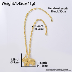 Intricate Lustrous Wholesale Ornate Unisex Custom Fashion Textured Elephant Charm Fine 18k Gold Plated <b>Copper</b> Pendant Necklace - Product Image 6