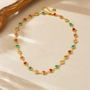 Heart Shaped Faceted Rhinestone Stainless Steel <b>Necklace</b> <b>Candy</b> Color Party Jewelry Bezel Setting Yiwu Origin - Product Image 3