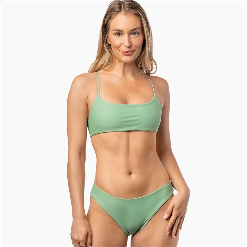 Conception populaire couleur unie encolure dégagée bretelles attachées sport fitness maillots de bain femmes bikini maillots de bain maillots de bain bikini sexy