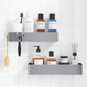 Bathroom <b>Shelf</b> Set <b>Wall</b> Mounted 50X30CM 2 Tier Rectangle Durable Storage For Toiletries - Product Image 1
