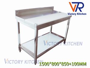 VICTORY KITCHEN Table de travail de cuisine en acier inoxydable 304 à 2 niveaux avec planche à découper en plastique Équipement commercial pour hôtel Modèle VCT - Product Image 4