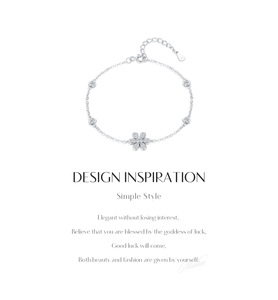 S925 Silver Flower <b>Bracelet</b> With Round Crystal Rhinestones Bezel Set Chain Link Women's <b>Cute</b> Everyday Wear Jewelry - Product Image 6