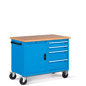 Fami Mobile Workbench With 30 Mm Multiplex Top 4 Drawers L1227 D700 H915 Dark <b>Grey</b> Ral7000 Tool <b>Cabinet</b> - Product Image 1