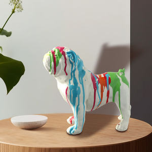<span class=keywords><strong>Statue</strong></span> de chien <span class=keywords><strong>bouledogue</strong></span> <span class=keywords><strong>anglais</strong></span> en résine de conception artistique personnalisée, hauteur 7.4 pouces résine avec gouttes de peinture décoration extérieure - Product Image 5