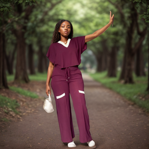 ชุดเซ็ตสองชิ้นแฟชั่นผู้หญิง คอวี สีพื้น เอวสูง สไตล์ลำลองสุดฮิตประจำฤดูร้อน - Product Image 6