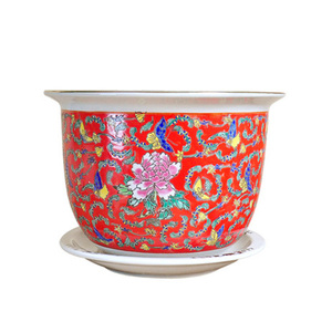 Maceta <span class=keywords><strong>de</strong></span> Cerámica Pintada a Mano con Diseño Famille Rose, Tamaño Grande, <span class=keywords><strong>para</strong></span> Interiores - Product Image 3