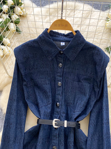 Camicette autunnali a maniche lunghe con collo rovesciato <span class=keywords><strong>Vintage</strong></span> in Denim da donna camicie solide da donna con <span class=keywords><strong>top</strong></span> retrò vestiti da donna all'ingrosso - Product Image 3