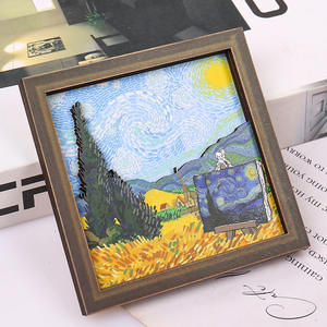 Aimant de réfrigérateur rectangulaire en bois, peinture à l'huile abstraite Art Déco Fangao, motif tournesol et ciel étoilé, design créatif, souvenir de voyage - Product Image 2