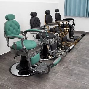 Silla de Barbero Clásica Negra Vintage Belmont con Bomba Hidráulica Reclinable, Suministro de Fábrica, en Negro, Verde y Dorado, para Salón de Belleza - Product Image 1