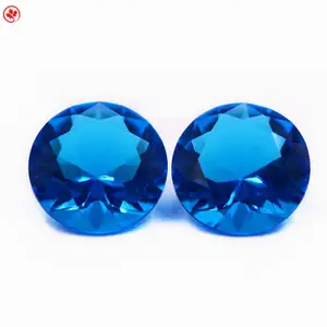 Redleaf Gems factory price sale crystal glass machine cutting round shape blue topaz loose gemstone glass stone