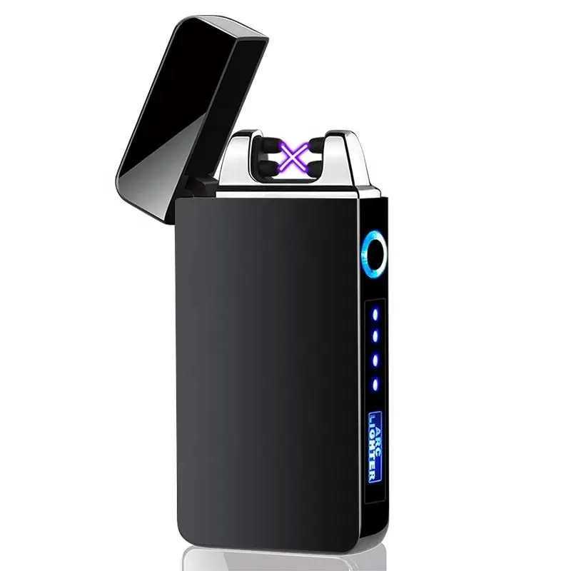 Custom LOGO USB Double Arc Plasma Lighter With LED Power Display Rechargeable Pulse Arc Cigarette Lighter