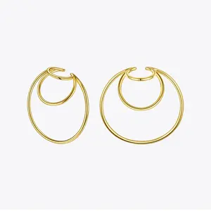 High Quality 18K Gold Plated Environmental Brass Jewelry Three Ring Ear Clips No Pierced Earrings E201153