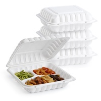 Contenants alimentaires jetables MFPP 9x9x3 pouces, 3 compartiments, 1200 ml, 40 oz, boîte bento carrée pour restaurant, à emporter, écologiques