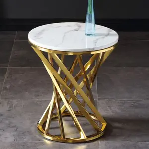 Modern Gold metal X-base redonda tampo de mármore mesas de café