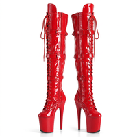 Bottes de pole dance personnalisées en PU, hauteur cuisse, talon fin 20 cm, plateforme à trois boucles, à lacets et fermeture éclair, pour performance en boîte de nuit