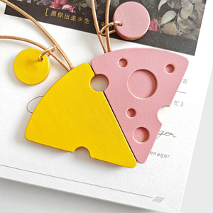QY Handmade Genuine Leather Cheese Keychain Cute <b>Bag</b> Charm Car <b>Key</b> <b>Ring</b> Pendant Gift Accessories for Women - Product Image 6