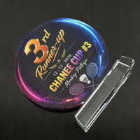 Trophée en cristal rond personnalisé avec logo imprimé en couleur et base transparente pour les récompenses des événements sportifs