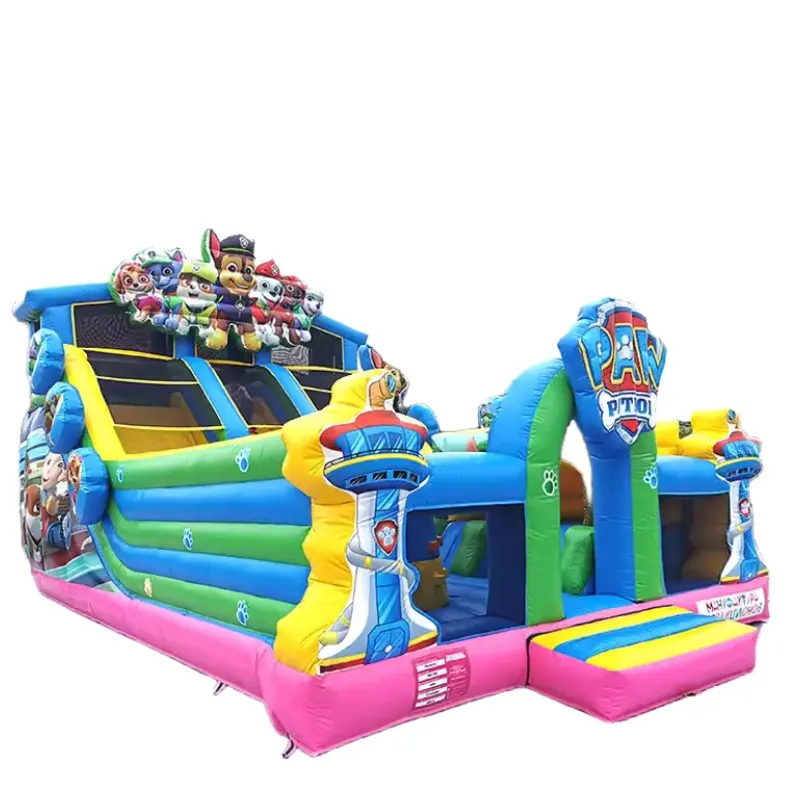 Cão animal tema inflável salto castelo slide combo comercial pvc crianças infláveis salto casa com diversão obstáculo curso