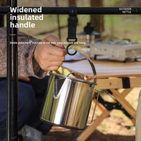Bouilloire de camping extérieure en acier inoxydable 430, 1,2 L, pour ébullition d'eau, théière de pique-nique, ustensile de cuisson portable, pot suspendu pour la cuisine sur le terrain