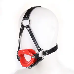 Leather Bdsm Bondage Restraints Mouth gag, Fetish Harness head Soft Rubber Open Mouth Cosplay Sex Adults Game Sex Toys Supplier