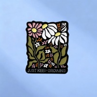 Pin Esmaltado Retro con Diseño de Flor de Margarita, Broche Motivacional con la Frase 'Just Keep Growing'