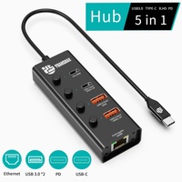 Hub TYPE-C 5-en-1 avec transfert de données USB A 3.1 10 Go, USB C 3.1 DATA 10 Go, PD100W,LAN pour MacBook Pro Air iPad Dell Lenovo