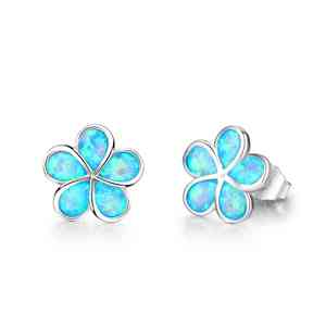 Fashion Hawaii Blue Fire <strong>Opal</strong> Flower <strong>Opal</strong> <strong>Earrings</strong> - Product Image 1