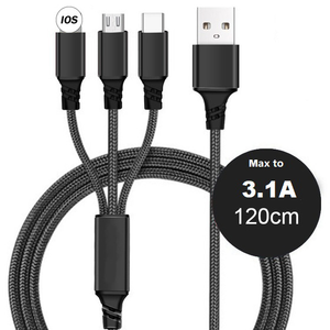 Đa sạc cáp 3 trong 1 bện Max đến 3.1A nhanh hơn Micro USB Loại C Cáp cho iPhone Điện thoại Di động Cáp - Product Image 6