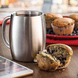 Taza de cerveza con tapa promocional, taza de café de vientre grande con aislamiento de doble pared y mango curvo <span class=keywords><strong>para</strong></span> uso en oficina - Product Image 1
