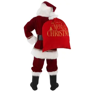 11PCS Men's Christmas Santa Claus Costume Suit for Adults Xmas Suit Made of Polyester Funny Party Cosplay