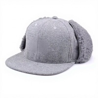 Casquette Snapback en laine Melton super chaude pour homme, coupe-vent, avec protège-oreilles en polaire, visière plate, logo personnalisé, chapeau d'hiver