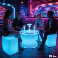 Meubles LED lumineux d'extérieur, ensemble canapé et table LED rechargeables et étanches, mobilier de patio LED à 16 couleurs changeantes pour usage en bar