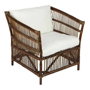 Fauteuil en rotin avec coussins en coton blanc, style tropical, mobilier d'extérieur - Product Image 2