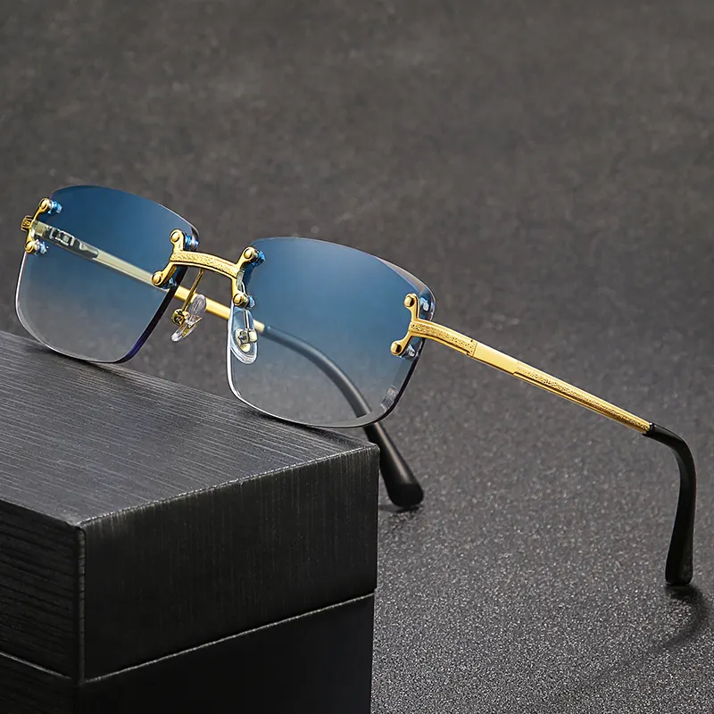 HBK çerçevesiz moda güneş gözlüğü 2023 lüks dikdörtgen çerçevesiz güneş gözlüğü erkek kadın