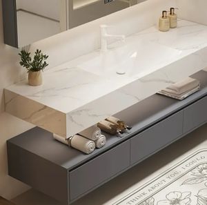 Banyo makyaj aynası kabine su geçirmez duvar için Modern fabrika yapımı köşe LED ışık ve çekmece ile monte - Product Image 6