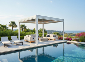 Pergola en aluminium de style artisanal, gazebo de jardin avec corniches décoratives et toit rigide pour repas en plein air - Product Image 4