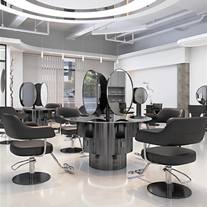 Station de coiffure double face pour 4 personnes avec miroir, comptoir en verre trempé et armoire de rangement LED - Product Image 6
