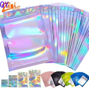 Q Y Custom Print Transparent Holographic Resealable Smell Proof Food Small Ziplock Plastic Packaging Mylar Hologram Bags - Product Image 4