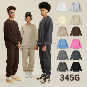 Felpa Oversize Unisex da 345gsm a Maniche Lunghe in <span class=keywords><strong>Cotone</strong></span> Termico con Girocollo per Coppia Maglietta Sportiva Vestibilità Ampia da <span class=keywords><strong>Uomo</strong></span> e Donna - Product Image 1