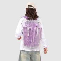 Sac à dos de sport décontracté à cordon de serrage transparent à carreaux, grande capacité, plusieurs couleurs, sac de voyage quotidien pour l'extérieur