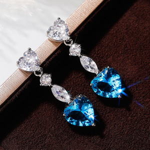 Boucles d'oreilles élégantes en forme de cœur, en argent 925, cristal rubis, bijoux de mariage pour femmes, style romantique, serti de griffes - Product Image 4