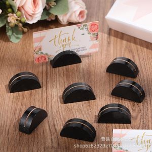 Wooden Card Holder Base 3 In Black Semi Circular For Business Cards Wedding Table Numbers <b>Name</b> <b>Tags</b> Office Home Use - Product Image 1