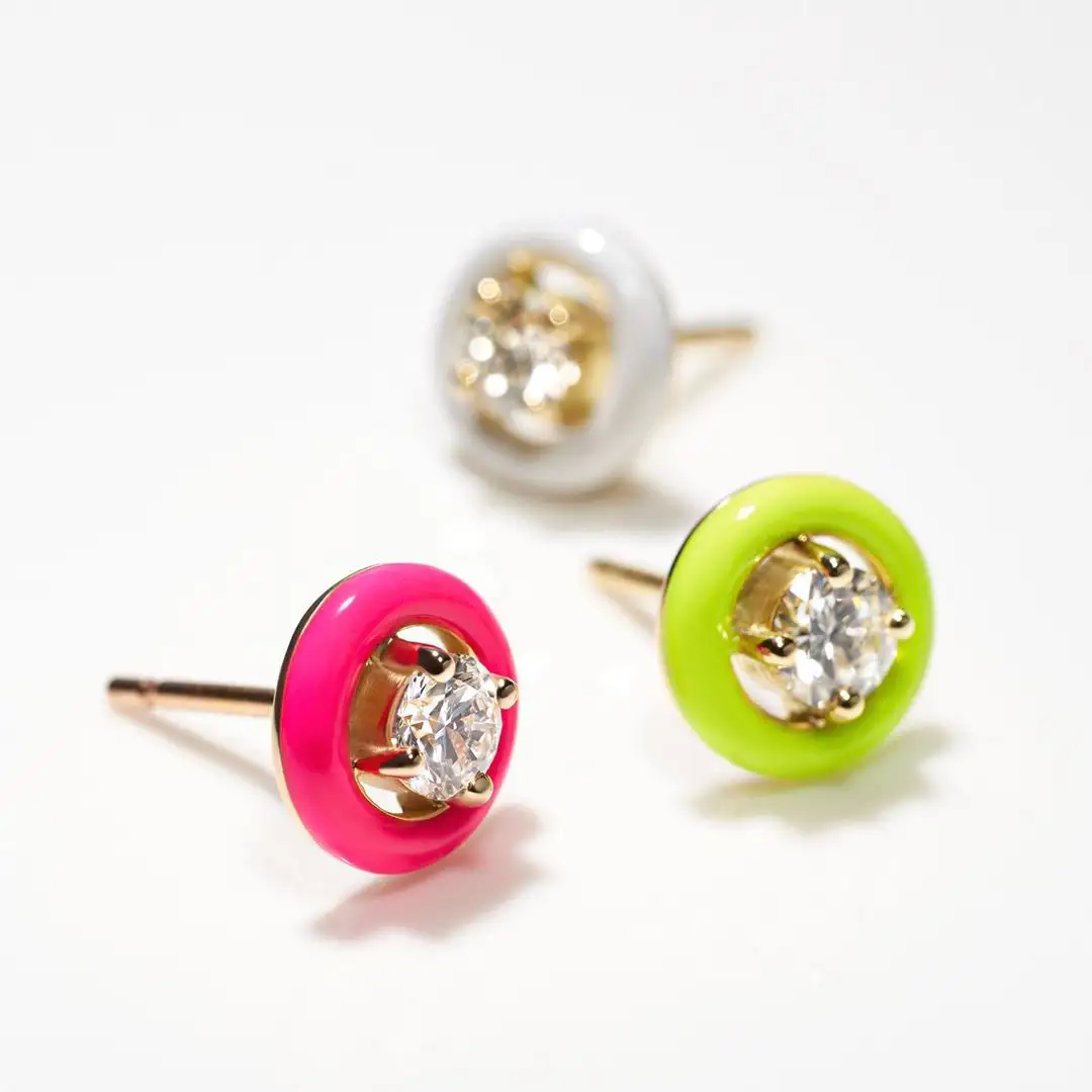 Trendy gold plated colorful drop of glaze charm bling women jewelry cz stud earring