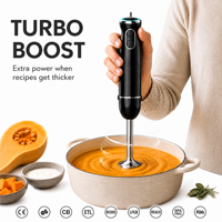 Mixeur plongeant 4-en-1 avec fouet, hachoir et tasse doseuse, mixeur électrique pour smoothies, aliments pour bébés, soupes