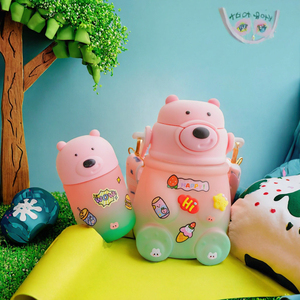ORIGINAL Gradient Cartoon Bear Eco-Friendly Plastic Drink Bottle Set Straw <b>Cup</b> Lid Portable <b>Kids</b> Dishwasher Safe Boiling Safe - Product Image 3
