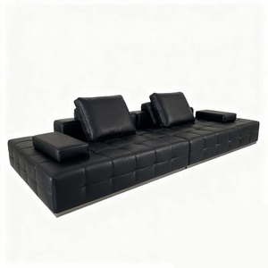Sofá Laurence de Cuero Genuino para Sala de Estar, Sofá Grande de Piel de Vacuno de Primera Capa para Familias, Sofá Negro para Sala de Estar - Product Image 2